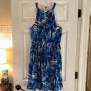 London Times Vibrant Blue and White tropical Dress